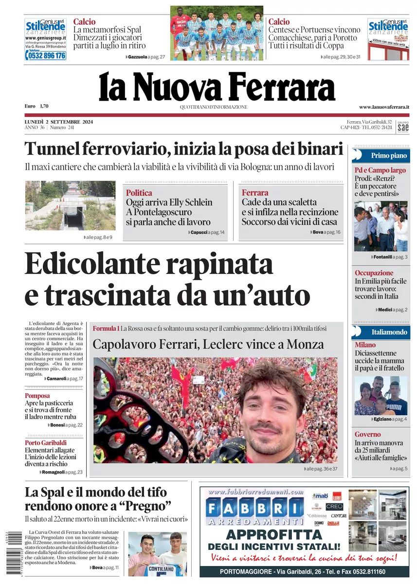 Prima-pagina-nuova ferrara-oggi-edizione-del-2024-09-02